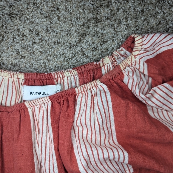 Faithfull the Brand Lulu's Amalfi Rust Red Striped Mini Dress Size US 2 Pockets - Picture 13 of 13